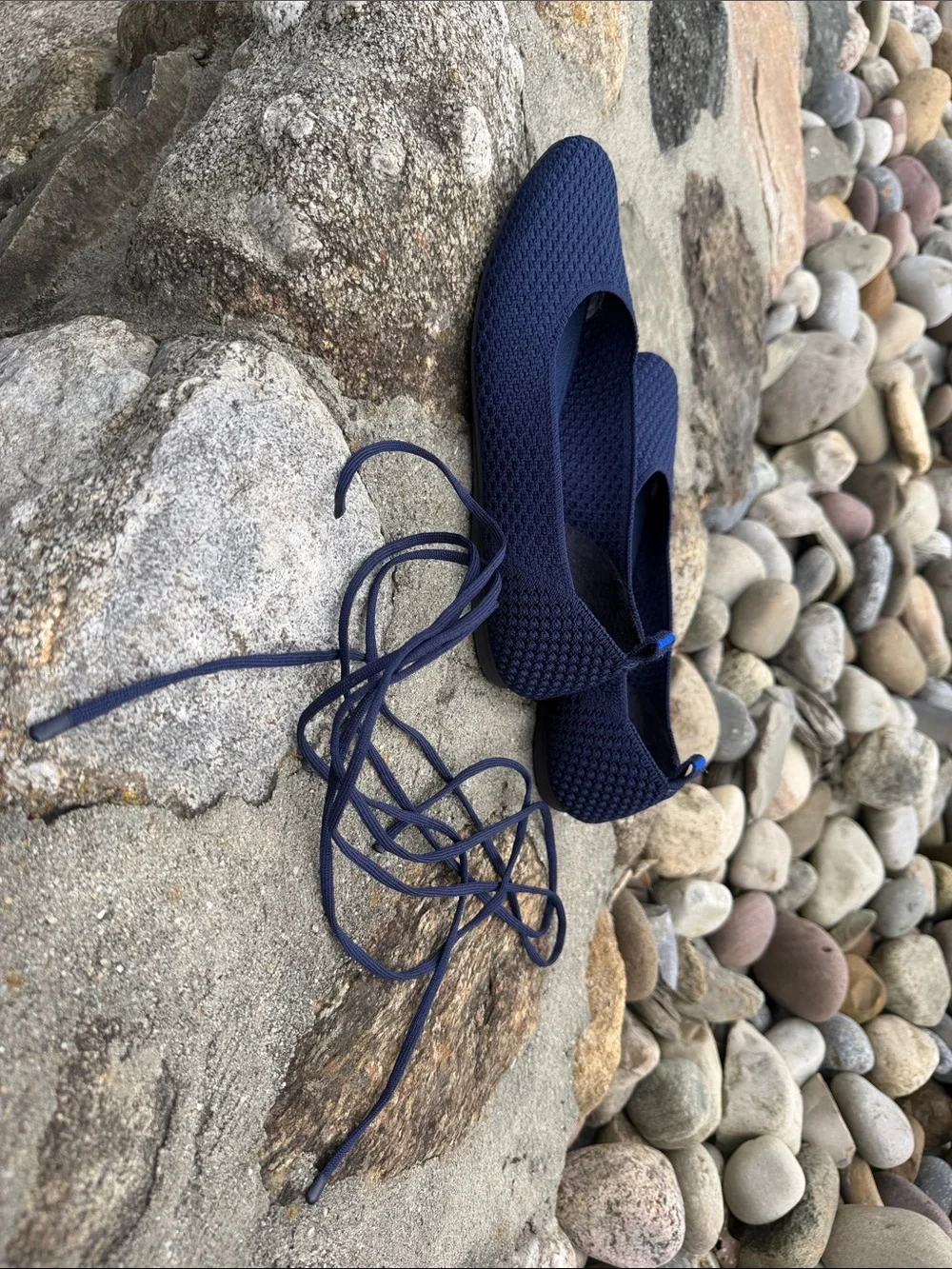 ROTHYS Navy Knit Lace-Up Ballet Flats